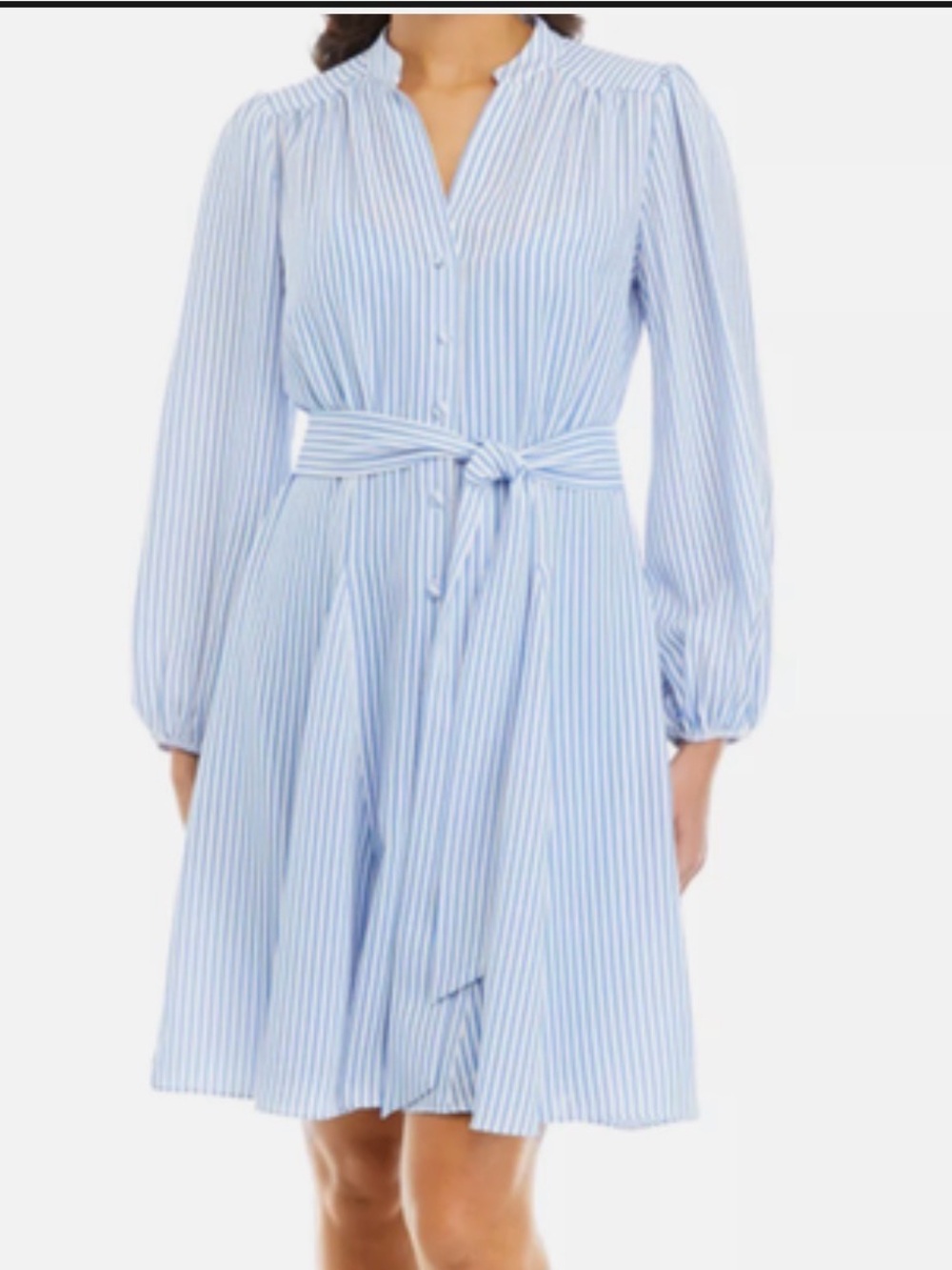 Taylor Women's Long Sleeve V-Neck Striped Tie Waist Fit & Flare Dress S 10 NWT